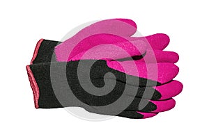 Rubberized work gloves on a white background.Latex-coated work gloves.