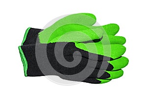 Rubberized work gloves on a white background.Latex-coated work gloves.Work gloves with anti-slip coating.