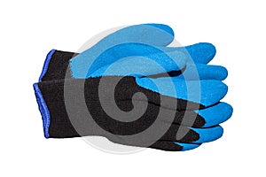 Rubberized work gloves on a white background.Latex-coated work gloves.Work gloves with anti-slip coating.