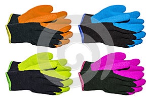 Rubberized work gloves on a white background.Latex-coated work gloves.Work gloves with anti-slip coating.