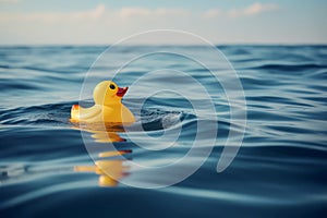 Rubbery duck toy floating in the sea. Generate ai