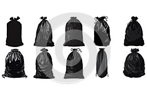 Rubbish bag silhouette icon,Packages with garbage vector illustration of big black plastic bags