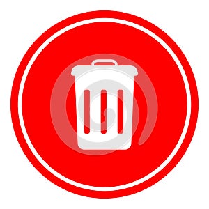 Rubbish bin icon vector illustration on red background