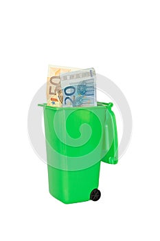 Rubbish bin money banknotes euro