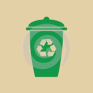 Rubbish Bin With Recycle Symbol Green Arrows Logo Web Icon