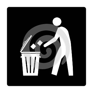 Rubbish bin sign on black background drawing by illustration