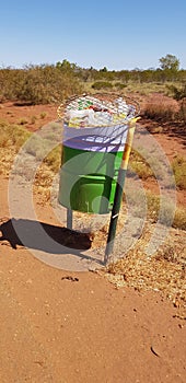 Rubbish bin waste recycle in outback Australia environment