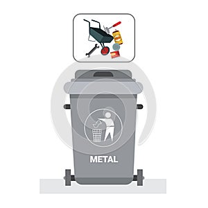 Rubbish Container For Metal Waste Icon Recycle Sorting Garbage Concept Logo