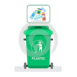 Rubbish Container For Plastic Waste Icon Recycle Sorting Garbage Concept Logo