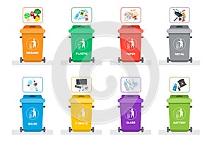 Rubbish Container For Sorting Waste Icon Set Recycle Garbage Concept Logo Collection