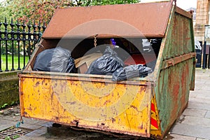 Rubbish and garbage in skip for disposal at dump site