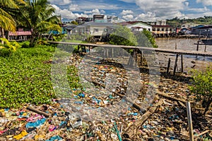 Rubbish in Kampong Ayer water town in Bandar Seri Begawan, capital of Brun