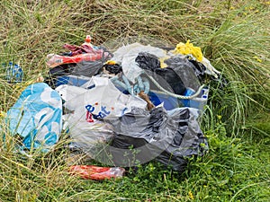 Rubbish left on the beach Haverigg Beach and the Duddon Estuary in  South Cumbria