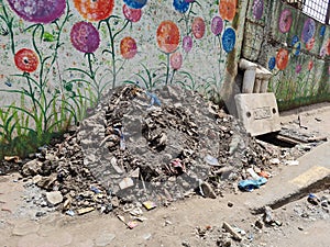 Rubbish lying on roadside footpath