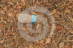 Rubbish in nature. Nature pollution of a plastic bottle