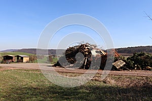 Rubbish pile built by townspeople in preparation for the annual bonfire photo