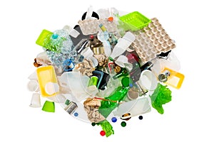 rubbish prepared for recycling isoalted on white