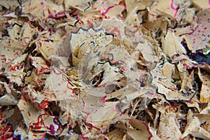 Rubbish and sawdust after sharpening colored pencils