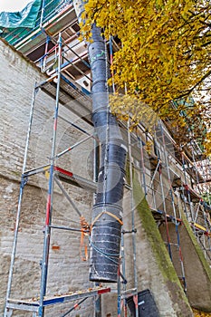 Rubble chute at a construction site