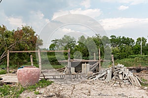 Rubble of collapsed building post-earthquake. many walls of buildings were collapsed as the impact of the Earthquake. Hurricane ea