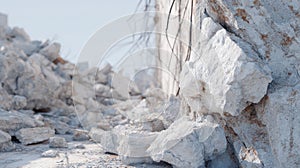 Rubble And Debris From A Demolished Building. Urban Decay And Construction Aftermath