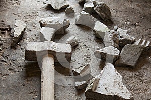 Rubble debris with hammer
