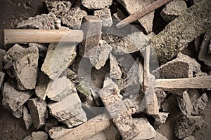 Rubble debris with hammer