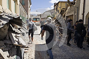 Rubble from earthquake, Rieti Emergency Camp, Amatrice, Italy