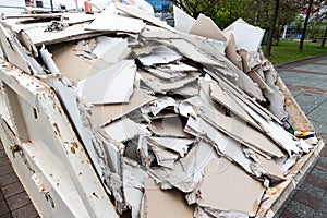 Rubble. plasterboard in the container