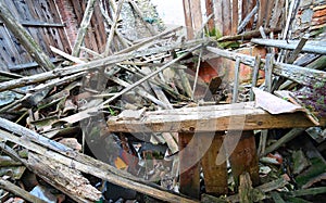 rubble and the ruins of the house destroyed by powerful earthqu