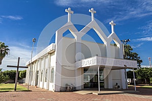 Rubineia, Sao Paulo, Brazil. April 19, 2015. Facade of the Church of Santa Terezinha, in the municipality of Rubineia, Sao Paulo