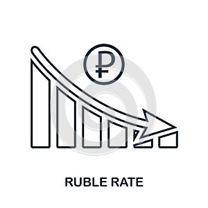Ruble Rate Decrease Graphic icon. Mobile app, printing, web site icon. Simple element sing. Monochrome Ruble Rate Decrease Graphic
