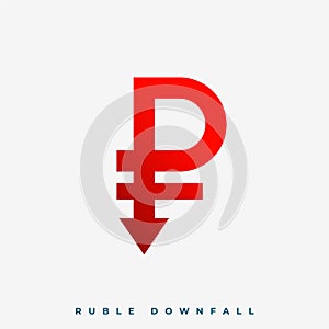 Ruble symbol with downfall arrow