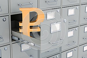 Ruble symbol in filing cabinet, 3D