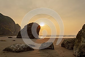 Ruby beach sunset in summer over sandy shoreline