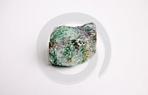 Ruby corindone in green Fuchsite Monolith Specimen mineral stone on white background