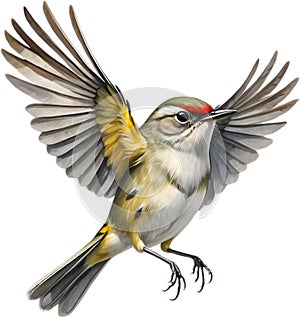 Ruby-crowned kinglet bird. Bird clipart. AI-generated.