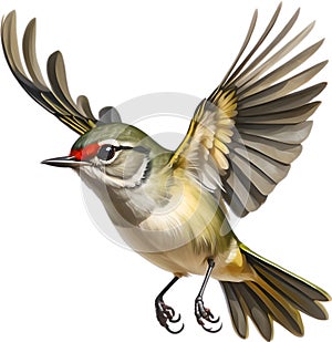 Ruby-crowned kinglet bird. Bird clipart. AI-generated.