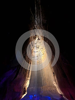 Ruby Falls Underground Waterfall Illuminated in Cave, Chattanooga
