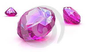 Ruby gemstones on white surface.