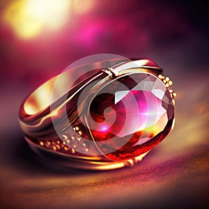 Ruby gold ring illustration. Generative AI.