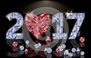 Ruby heart and diamond new year 2017, vector