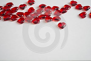 Ruby hearts on white background