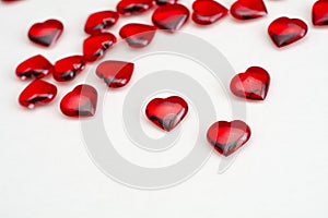 Ruby hearts on white background