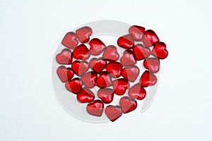 Ruby hearts on white background