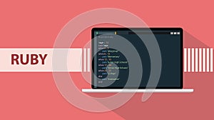 Ruby programming language with laptop and real code script sample