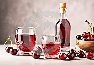 The ruby-red cherry liqueur is elegantly poured into delicate glasses.