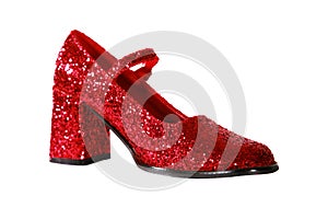 Ruby Red Slippers with red glitter isolated on white with room for your text