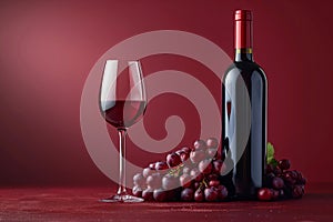 Ruby Red Wine Gleaming by the Bottle, Accented by Fresh, Ripe Grapes Nearby, Bar Menu