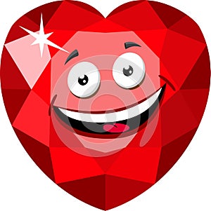Ruby or Rodolite gemstone Funny cartoon character. Ruby heart-cut gemstone. Raster illustration on white background photo